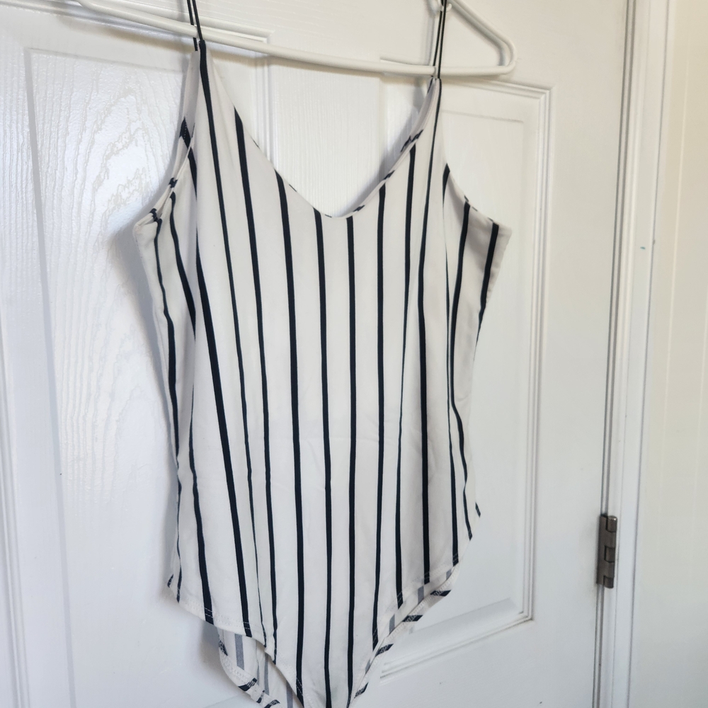 Gaze Black and White Striped Bodysuit